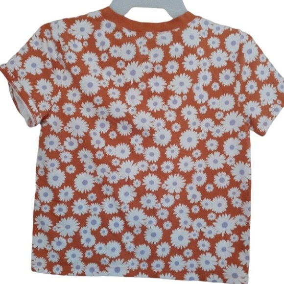 Forever 21 Floral Daisy Short Sleeve Cropped Top Crew Neck Casual Shirt Sz Large - Picture 5 of 5